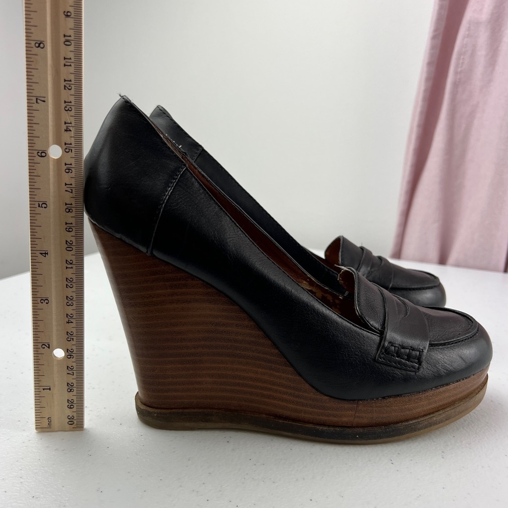 Lucky Brand June Black Leather Platform Wedge Penny Loafers Size 10 - Picture 12 of 13